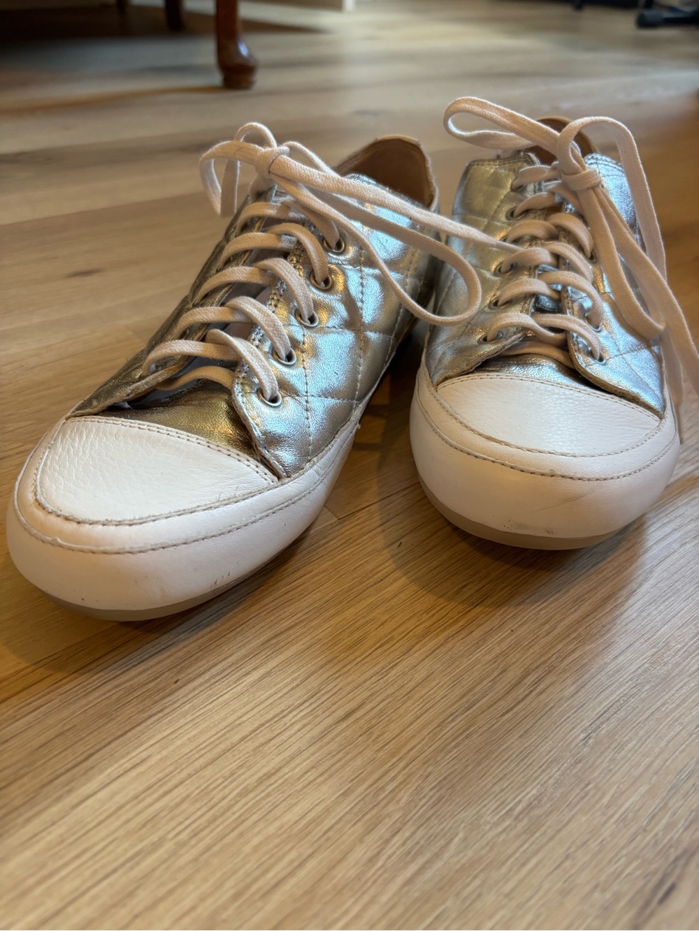 Vionic Quilted Metallic Lace-Up Sneakers in Silver - Picture 2 of 10